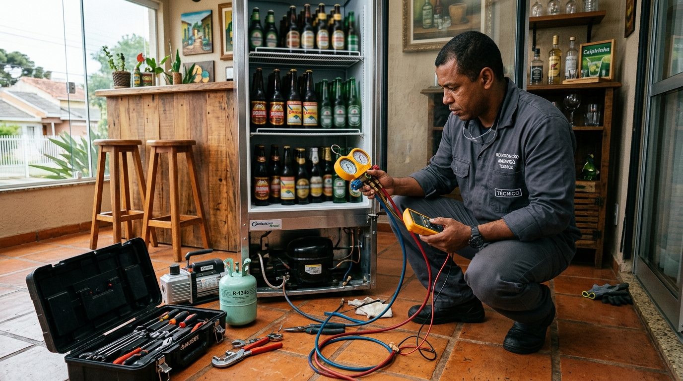 Técnico realizando manutenção de motor de cervejeira em Vila Velha‑ES